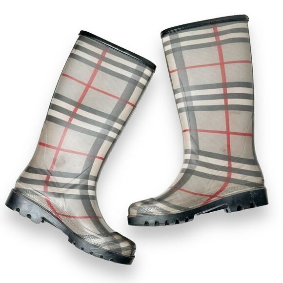 Burberry Grey Black Nova Check Plaid Wellington Rain Boots Women’s 38 (Fit US 8) - Picture 6 of 10